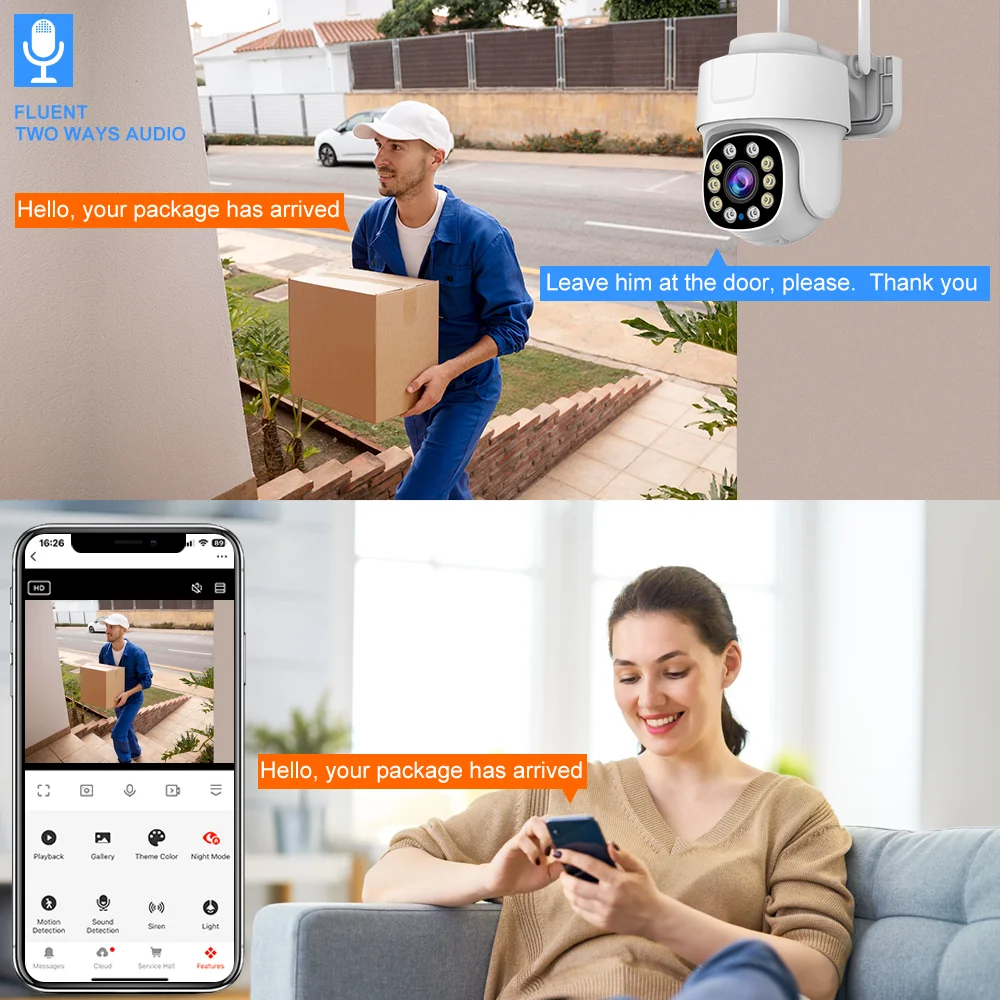 Tuya Smart Wifi PTZ Camera Outdoor Waterproof Security Camera Full Color Night Vision Audio Surveillance Human Motion Detection