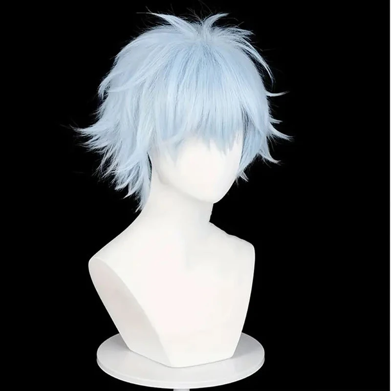 Anime nanakazaki shinichi peruca cosplay feminino masculino azul cabelo curto resistente ao calor perucas sintéticas halloween carnaval prop