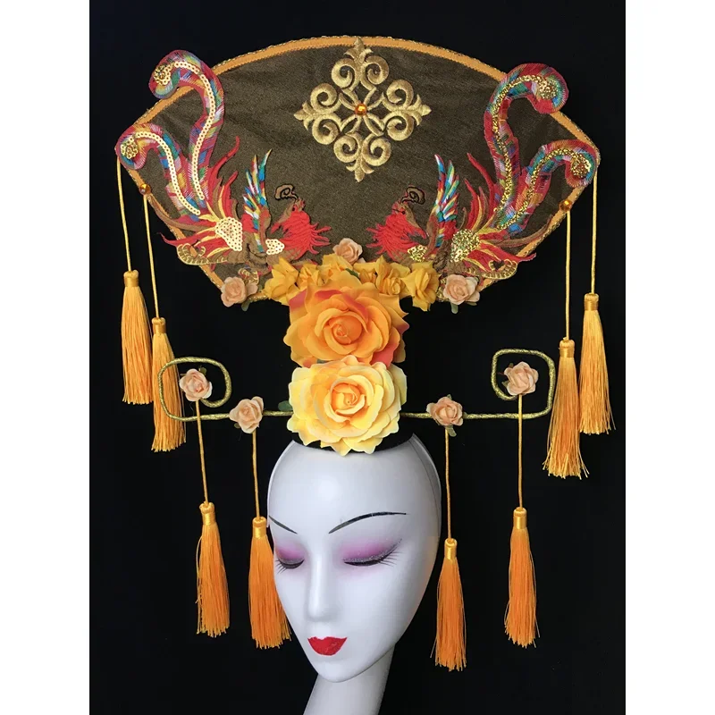 Retro style golden embroidery tassel T stage performance makeup creative headgear women's one