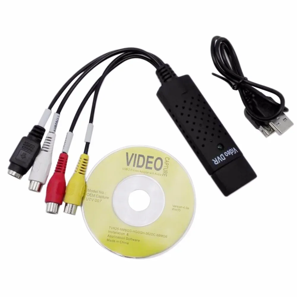 Easycap USB 2.0 Video TV DVD VHS DVR محول التقاط جهاز التقاط الفيديو USB يدعم Win10