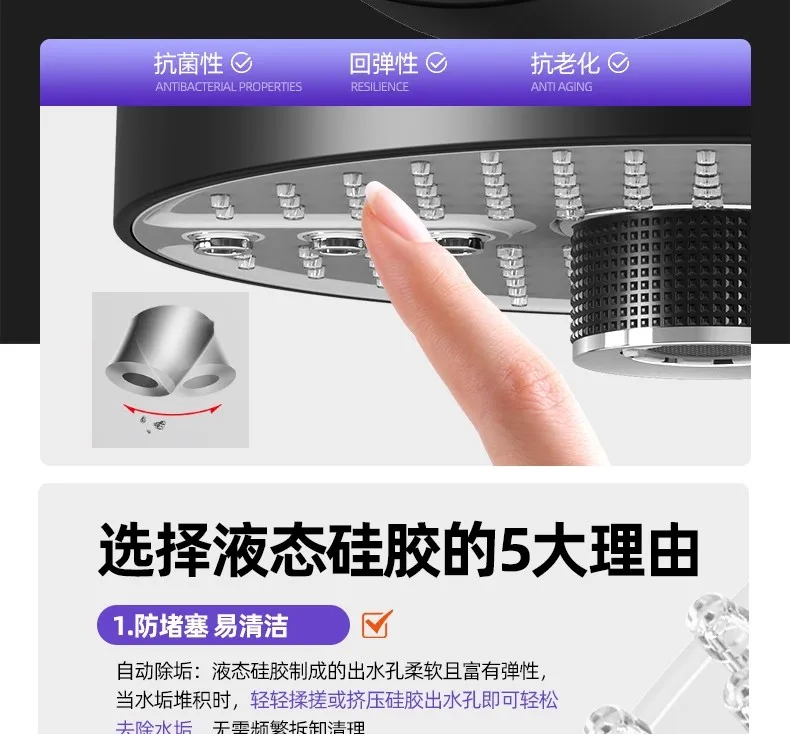 Cabezal de ducha de lluvia de gran flujo, 5 modos, supercarga, montado en el techo, cabezal de ducha de Spa, pulverizador superior de alta presión, accesorios de baño