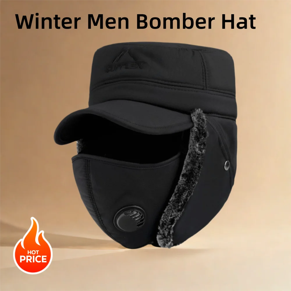 دافئ يندبروف الشتاء الرجال منفذها قبعة الشتاء قناع للتزلج الرياضة في الهواء الطلق سميكة بالاكلافا القطن أفخم سماعات الأذن قبعات #1