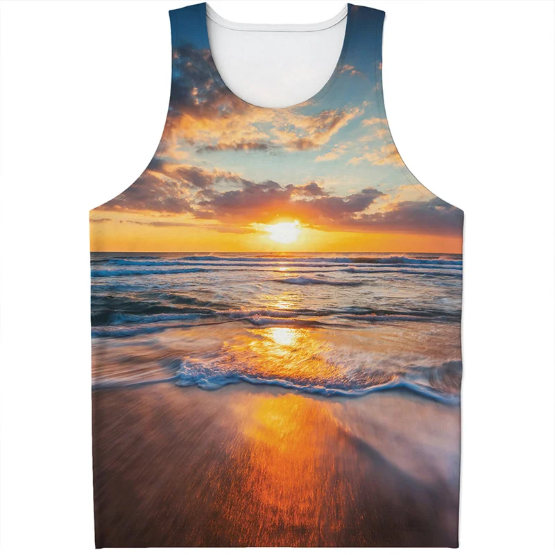 Fashion Sunrise Tank Top For Men Summer 3D Printed Sunlight Vest Sports Fitness Quick Dry Sleeveless Tees Tops Oversized Tshirt