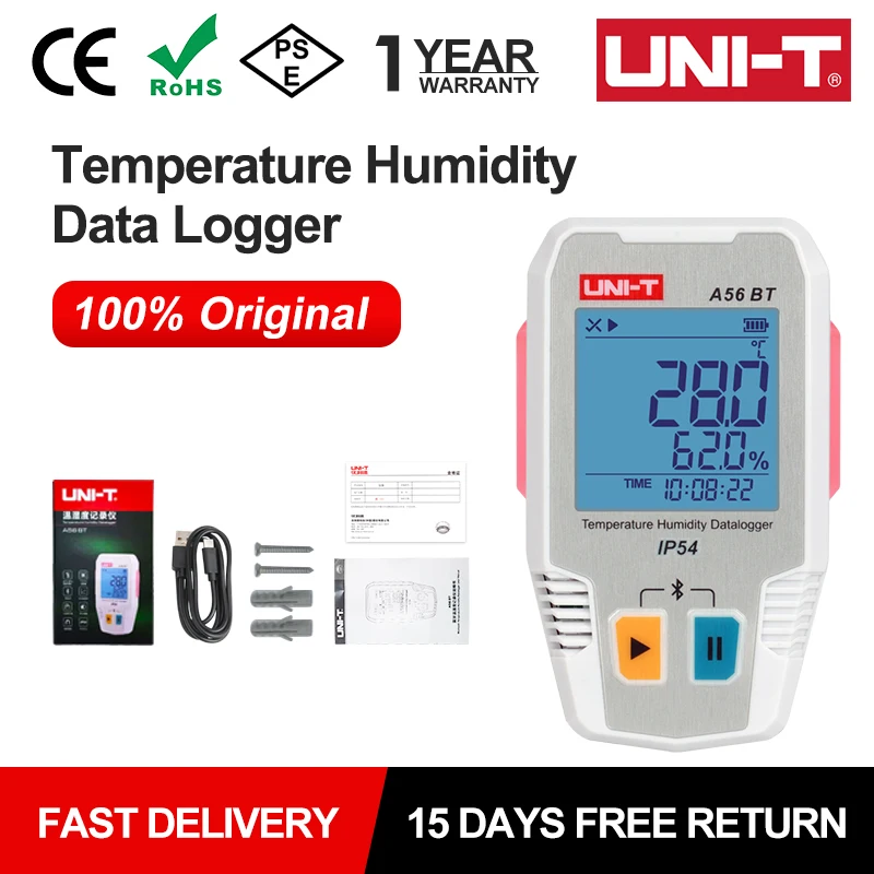 UNI-T A56 BT Thermometer Hygrometer A57 BT Bluetooth Temperature Humidity Data Logger For Refrigeration Cold Chain Transport Lab