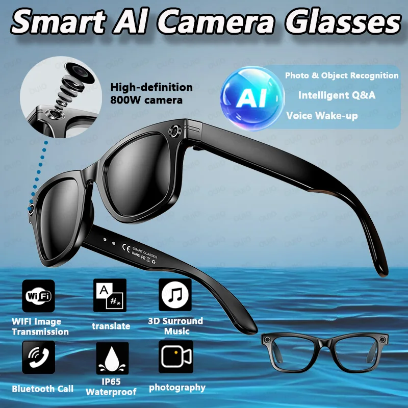 

WIFI Передача изображения Смарт-очки Камера высокой четкости 800 Вт AI Распознавание фотографий Ответ Перевод BT Вызов Смарт-очки