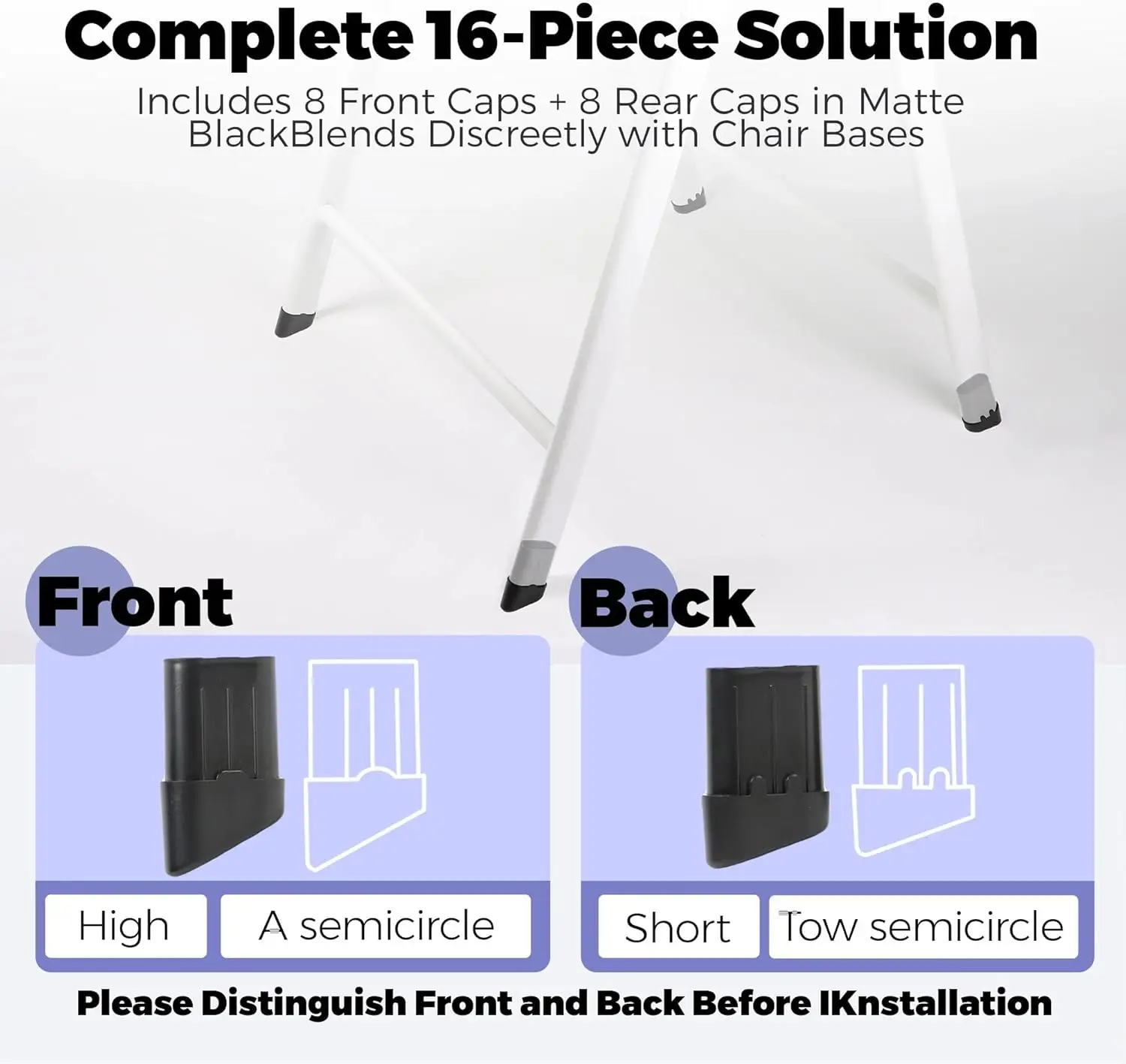 16-Pack Replacement Leg Caps for Lifetime Folding Chair (Fit for Model 80747/22804/2802) - Injection Molded, ABS Foot Caps - Fit
