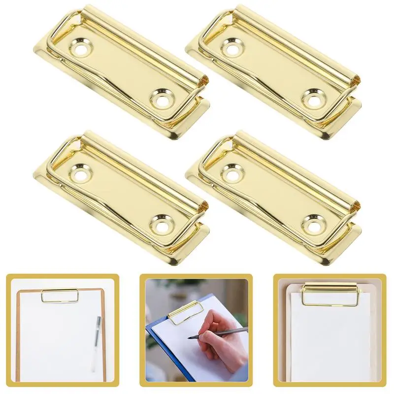 

4pcs Clipboard Clips Mountable Metal Clip Spring-Loaded File Folder Clamps Office Hardboard Clips Stationery For School