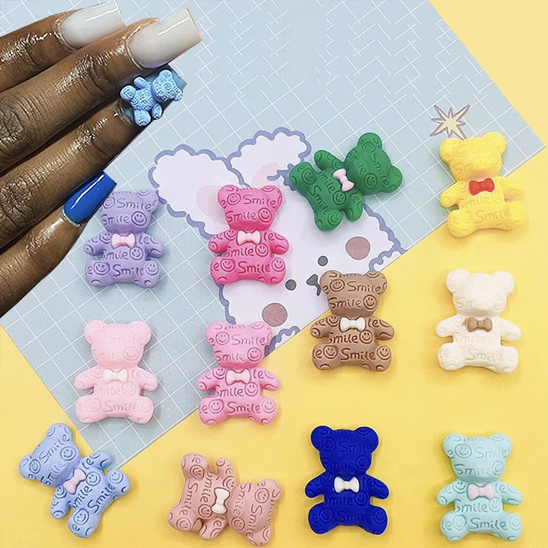 1 Boxed 3D Kawaii Bear Shaped Nails Art Charms Accessories Resin Cartoon Nail Jewelry Parts Charms Manicure Accessories