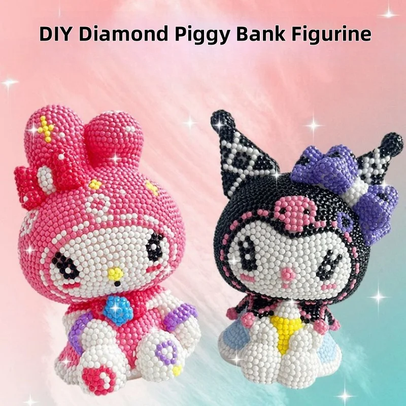DIY Diamond Piggy Bank Hello Kitty Diamond Stick Piggy Bank Anime Sanrio Kids Toy Kawaii Cartoon Desktop Accessories Cute Gift
