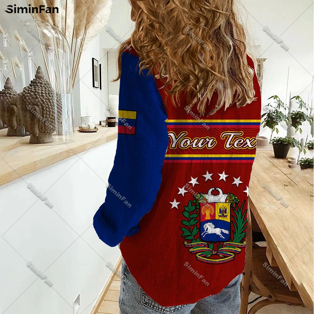 Venezuela Coat of Arms 3D All Over Printed Female Elegant Blouses Women Long Sleeve Button Shirts Lady Casual Lapel Top Fashion