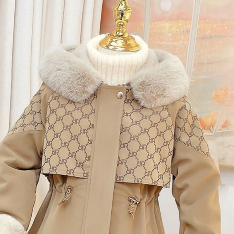 Girls Coat Jacket Winter Cotton Outwear Windbreak 2023 Lovable Warm Plus Thicken Velvet Overcoat Children\'s Clothing