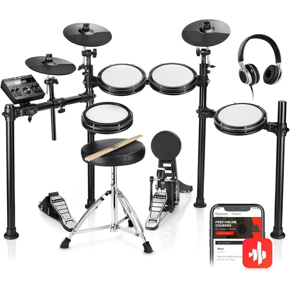 

Electric Drum Sets with Quiet Mesh Drum Pads, 2 Cymbals w/Choke, 31 Kits and 450+ Sounds,Sticks,USB MIDI(5 Pads, 3 Cymbals)