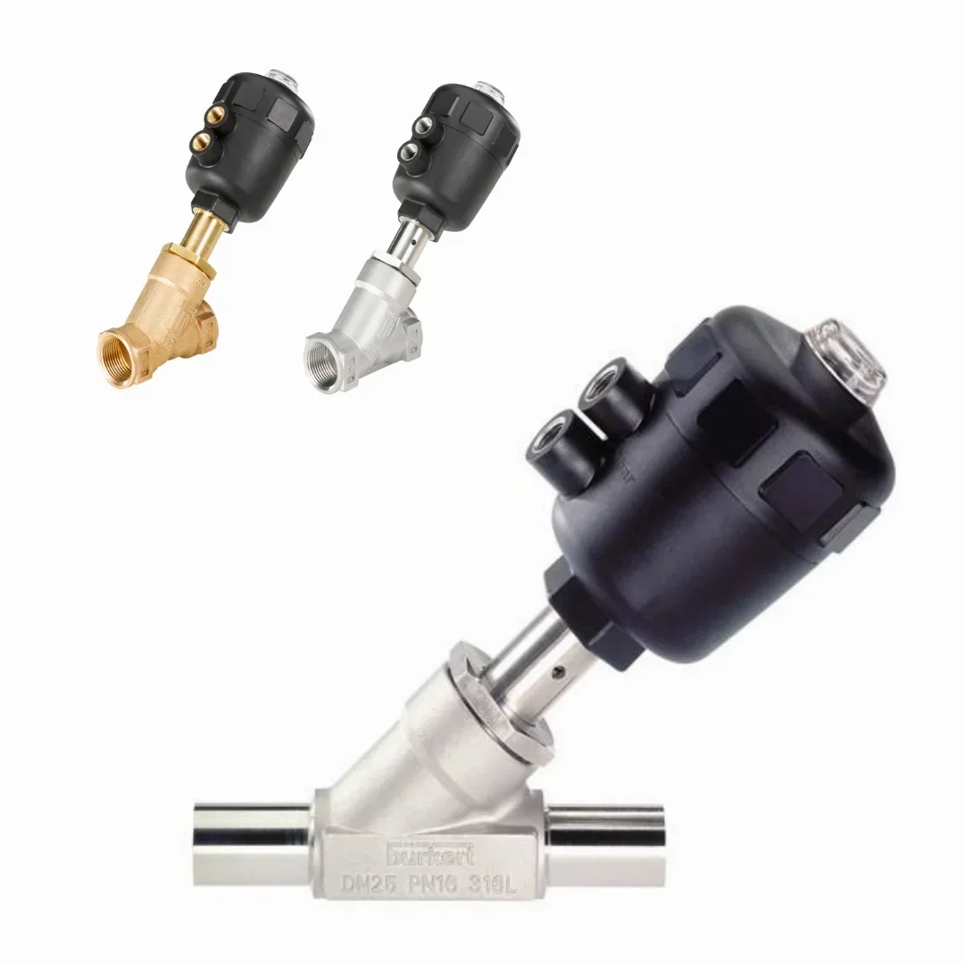 Pneumatic two-way pilot angle seat valve