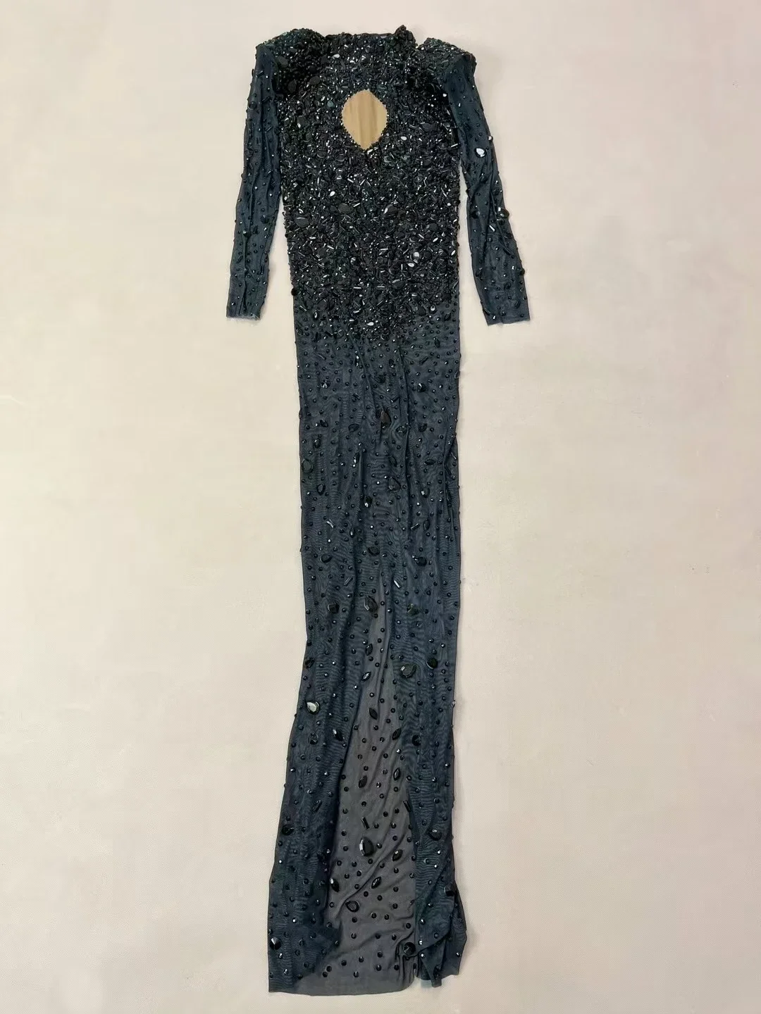 الماس فستان عيد ميلاد أحجار الراين مثير فستان شبكي شفاف كوكتيل حفلة عرض الأزياء المرحلة زي ثوب مسائي أسود