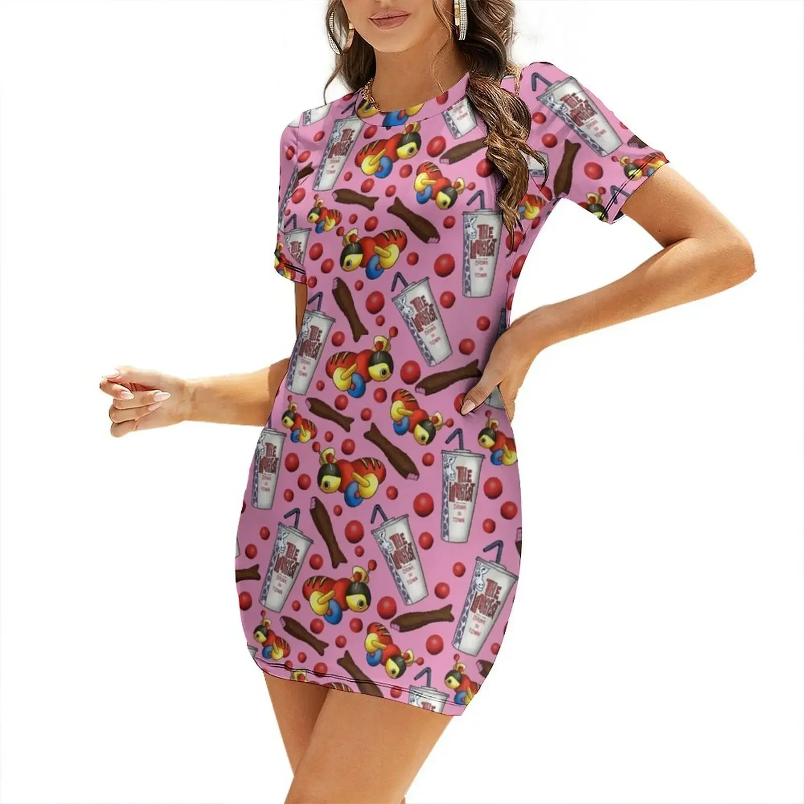 Mis cosas favoritas - Kiwiana (rosa) Vestido de manga corta, vestido de lujo, estilo coreano, elegante, para invitadas de boda