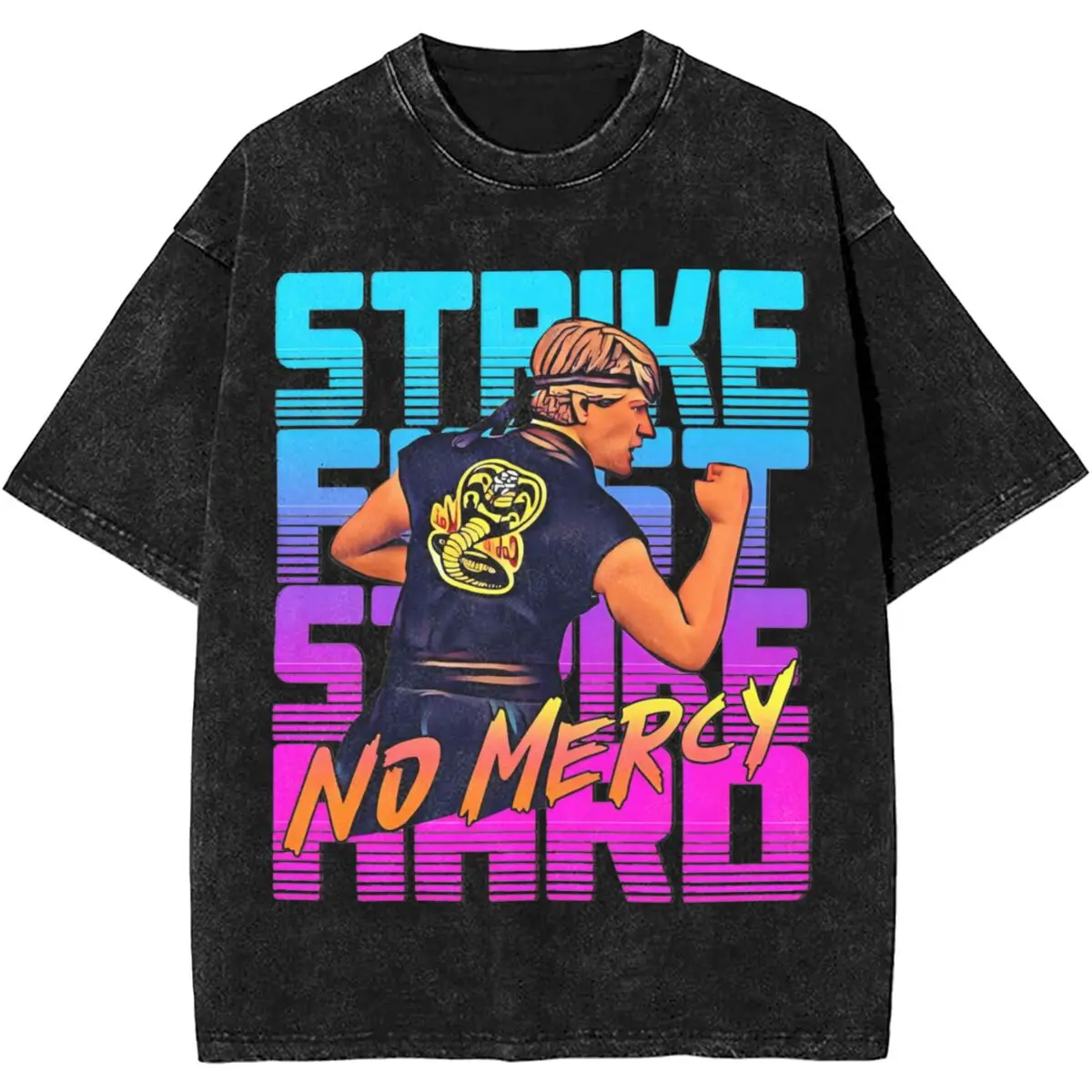 Men Women Cobra Kai Strike Hard No Mercy Shirt Graphic Printed Casual T-Shirt Cotton