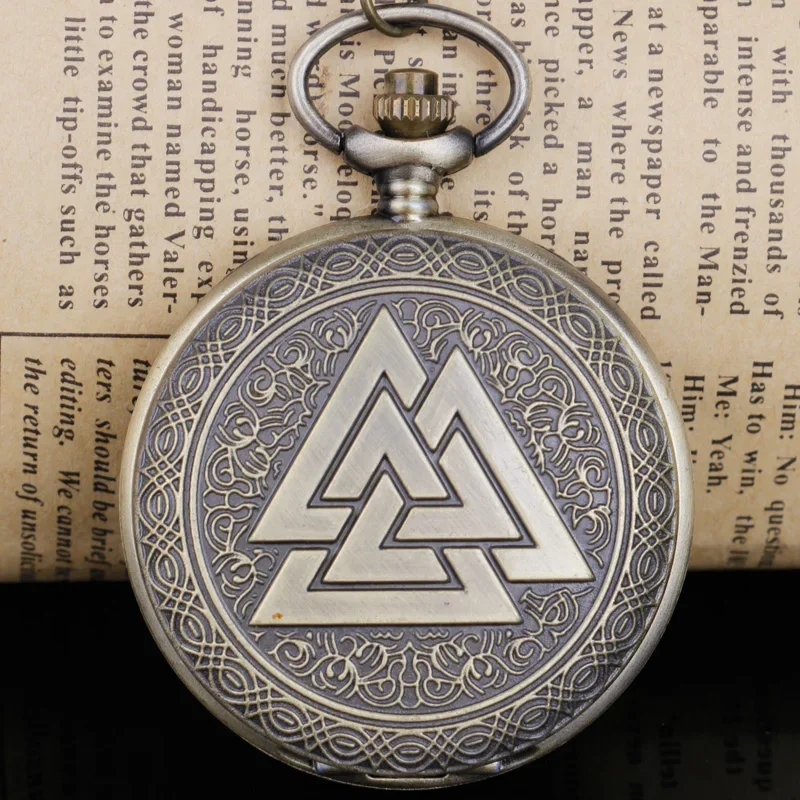 فايكنغ فالكنوت رمز هدية خمر Steampunk البرونزية ساعة الجيب قلادة قلادة للجنسين #1