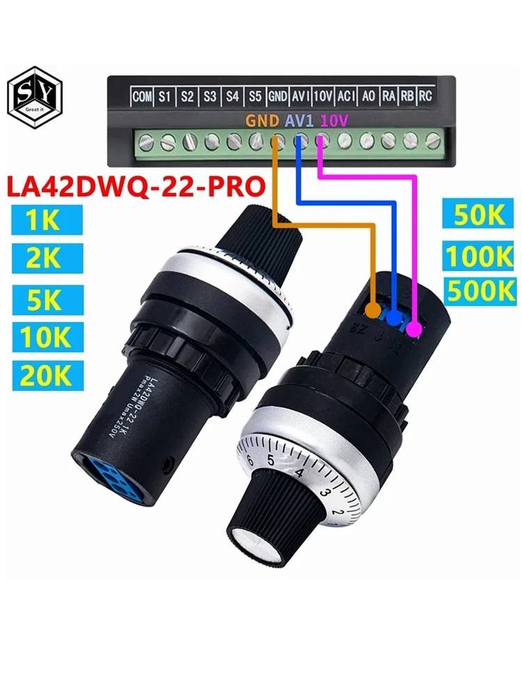 BS LA42DWQ-22-Pro 1K 2K 5K 10K 20K 50K 100k 200k 500K, potencjometr obrotowy o średnicy 22 mm, przełącznik rezystancyjny do Arduino. — zdjęcie produktu 7