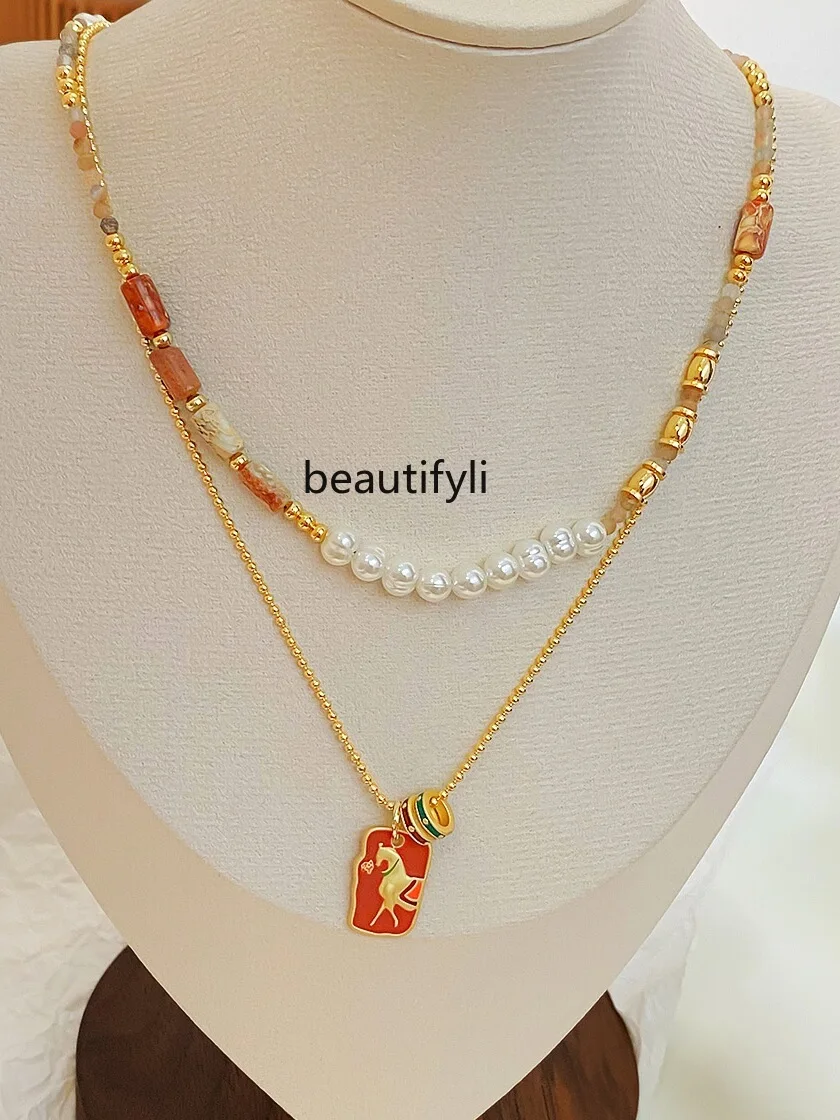 

High-Grade New Chinese Style National Style Sweet Artistic Fresh Stringed Pearls Necklace All-Matching Graceful Clavicle Chain