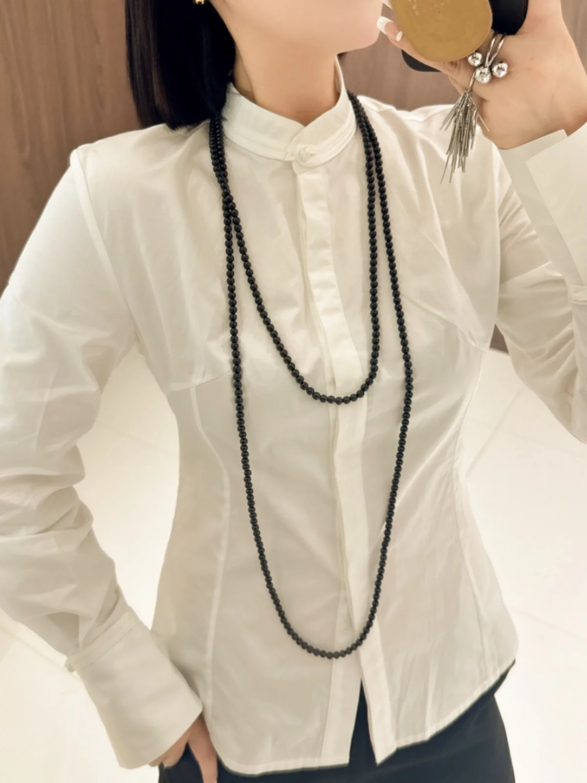 

Модная приталенная рубашка с воротником-стойкой, длинными рукавами, в стиле пэчворк, простая и элегантная, осенне-зимняя новинка, женская, из премиального хлопка.