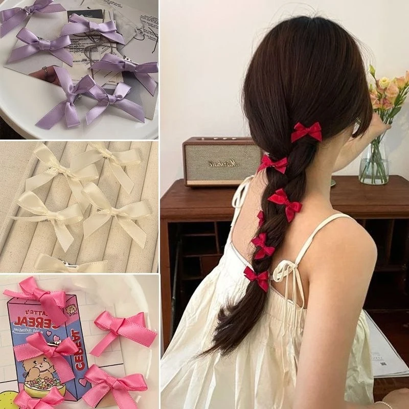 

6 шт., заколки для волос с красным бантом, сказочный бант, заколка для волос, головные уборы, мини-лента, заколка, банты для девочек, головные уборы, сделай сам, милые аксессуары для волос 2025