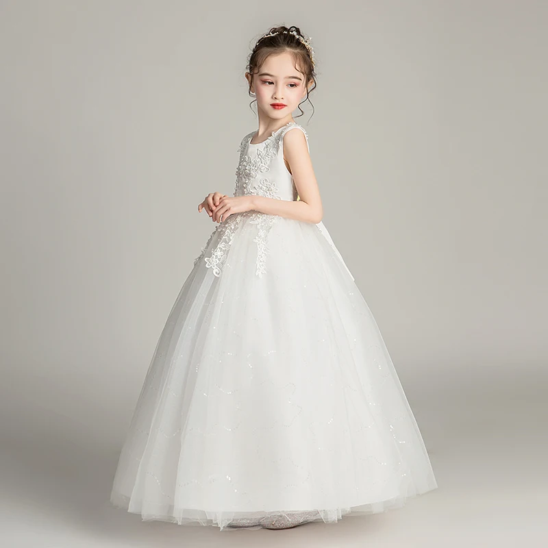 BX683 vestido de novia largo para niños, ropa de princesa de malla esponjosa para niños de 3 a 15 años, baile de actuación para niñas