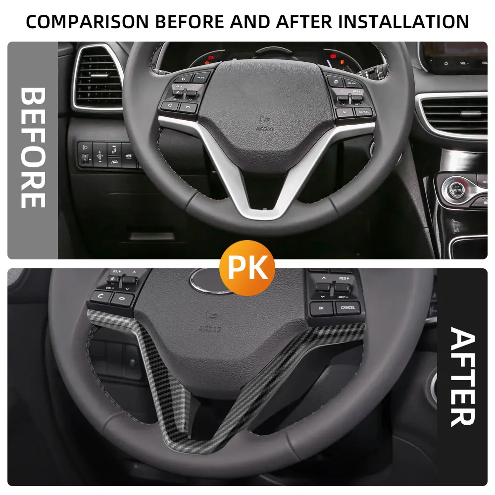 ABS Carbon Faser Auto Lenkrad Pailletten Abdeckung Innen Dekoration Trim für Hyundai Tucson 3th 2016-2020 Auto Zubehör