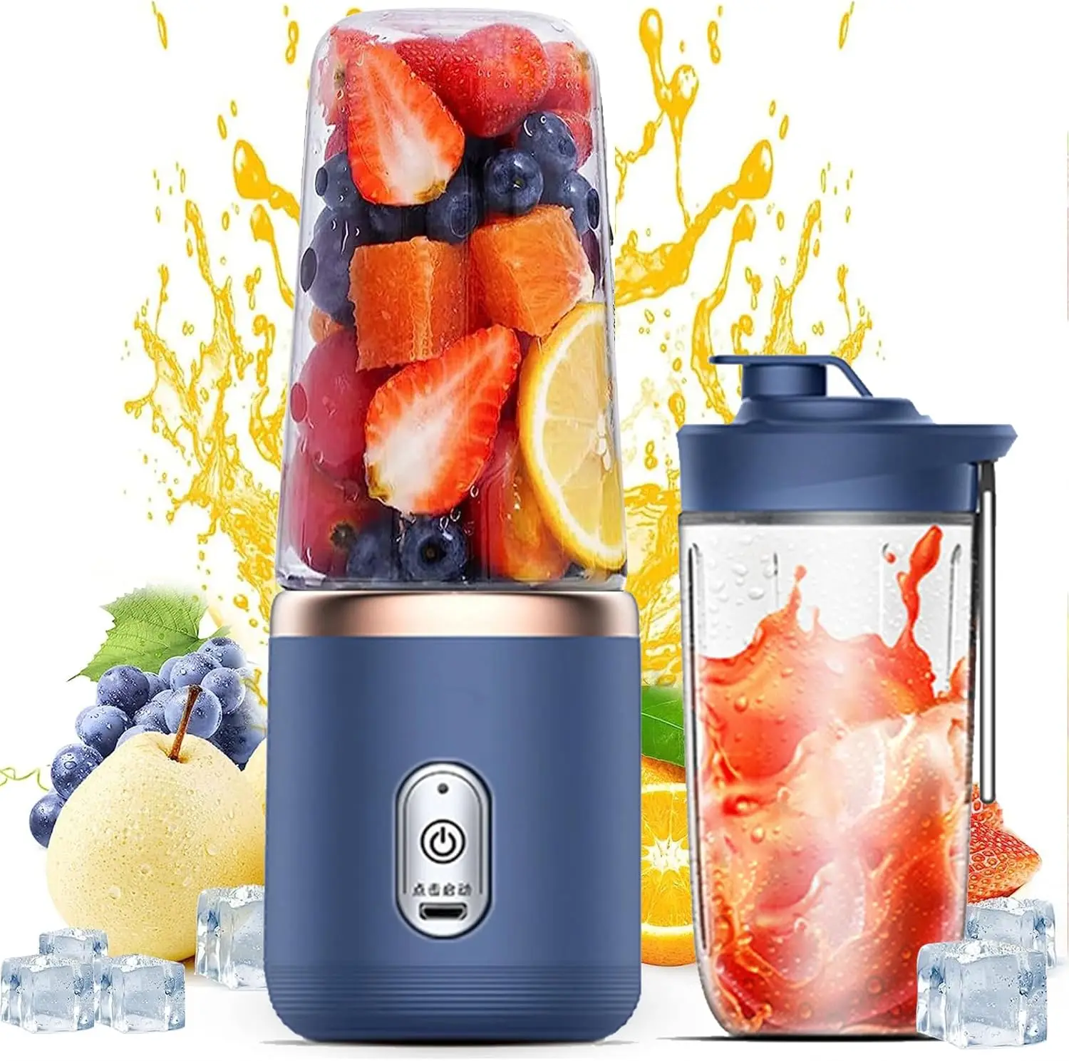 

Portable Mini Juicer USB Rchargeable For Shakes and Smoothies Fruit Veggie Juicer Cup With 6 Blades and Travel Lid