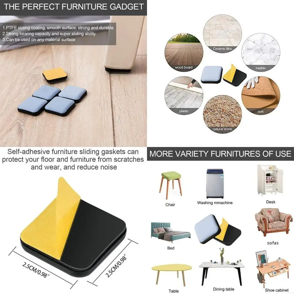  20x Furniture Sliders Chair Leg Floor Protectors Noise Reduction Furniture Pads