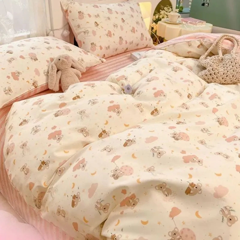 

Cute Cartoon Bedding Set Ins Style Duvet Cover Without Comforter Pillowcases Flat Sheet New Arrival Soft Bed Linens