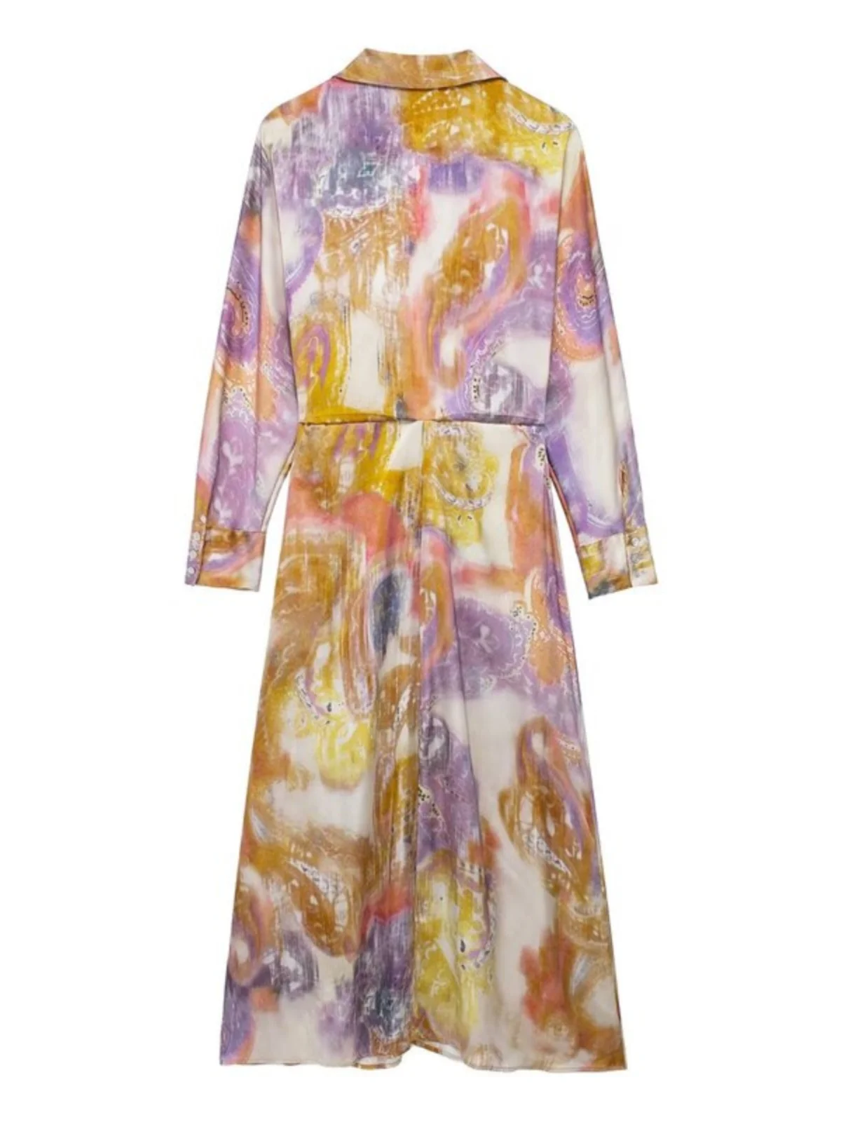 Vestido Csa F Primavera 2024 de Manga Longa com Estampa em Camadas, Sensação de Seda e Cetim, Estilo E, Peça...