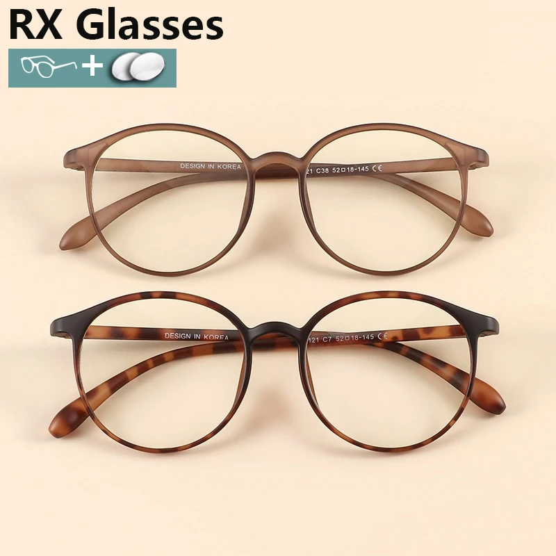 

RX TR90 Round Prescription Glasses Women Optical Frame Myopia Lenses Progressive Anti-Reflection Ultra Soft Plastic