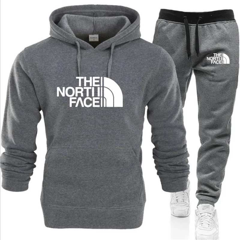 Conjuntos de sudadera con capucha de invierno para hombre, sudaderas con capucha rojas de lana a la moda, pantalones de marca negros, traje informal para correr, sudadera