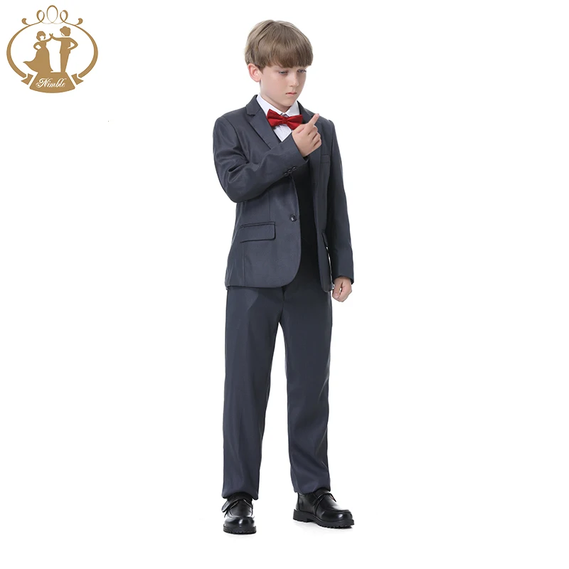 Boys Dark Grey Wedding Suit Kids Formal Blazer Clothing Set Gentleman Children Day Graduation Chorus Performance Dress Costume