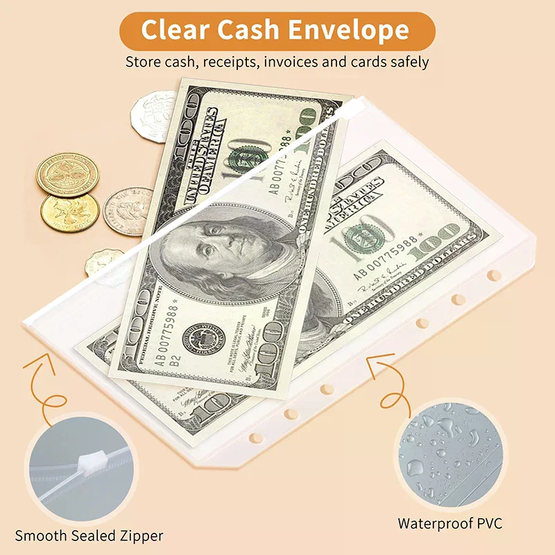 A6 PU Leather Budget Binder Notebook Cash Envelopes System Set,with Binder Pockets For Money Budget Saving Bill Organizer