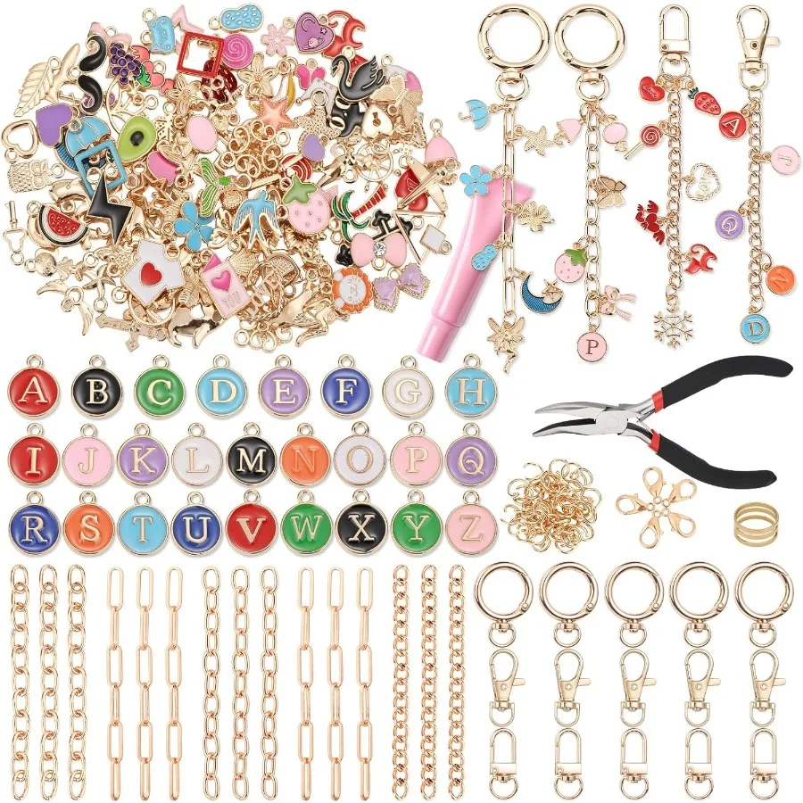 

263 шт., набор для изготовления подвесок для блеска для губ, принадлежности для рукоделия своими руками с подвесками, крючки для ключей, кольца для прыжков, застежки-лобстеры, цепочки тоже