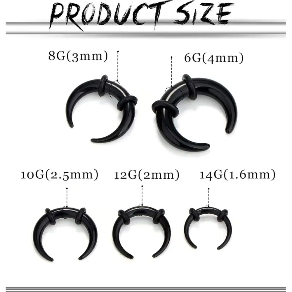 1/15Pairs Acrylic Septum Stretcher Kit Pincher Tapers Septum Ring C Shape Expander with Black O Rings for Stretching Pierced
