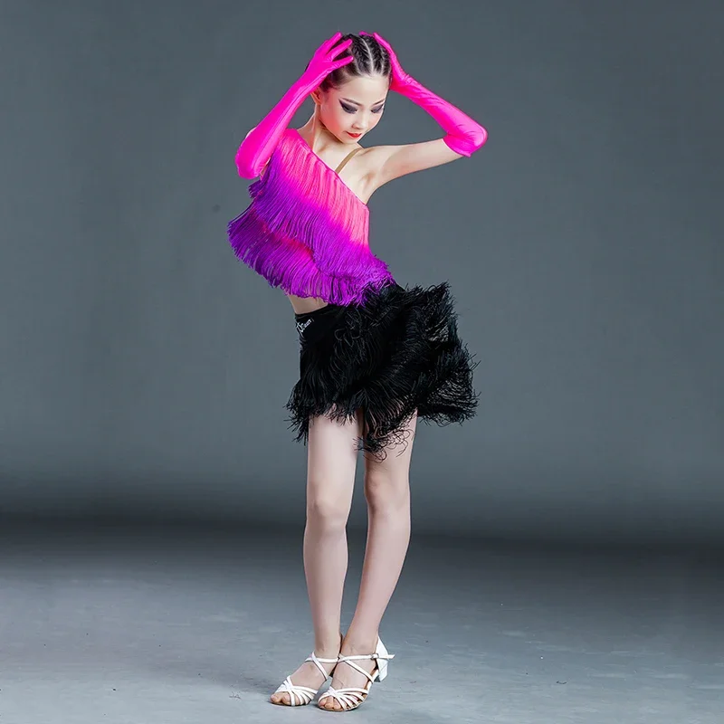 2024 New Latin dance competition costume girls fringe dress short style Kids Latin dress samba Umba ChaCha dancing wear