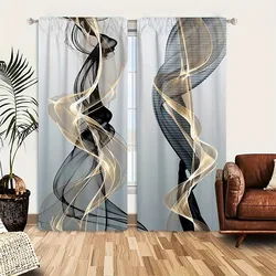 2pcs Abstract aesthetic art line pattern printed curtains, suitable for living room, bedroom,study, office, sliding window