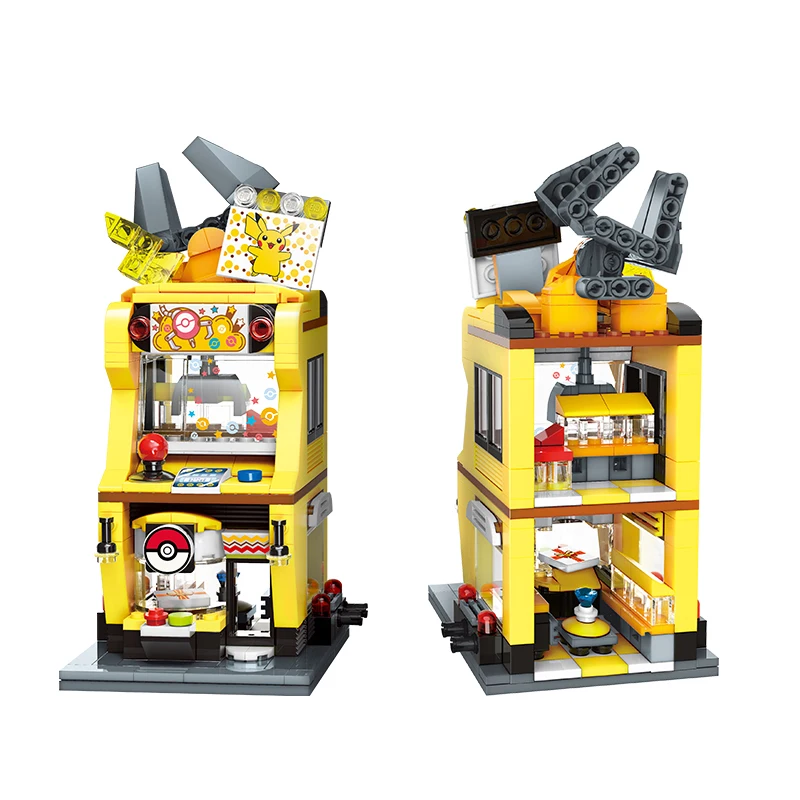 Pokemon Pikachu-Claw Crane Game Shop Building Blocks Charizard Squirtle Bulbasaur Model Educational Toys For Kids Holiday Gifts