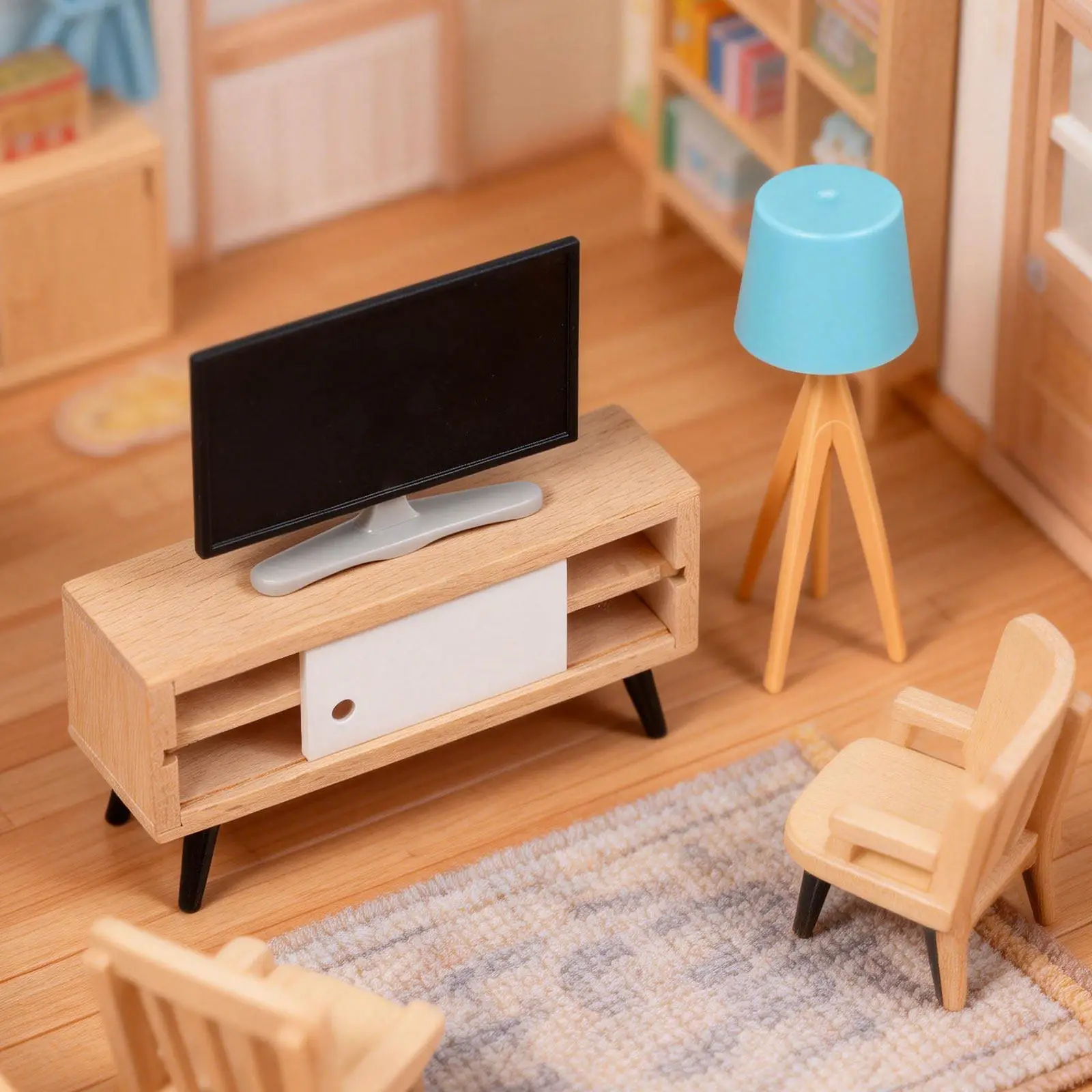 

Набор миниатюрной мебели для ТВ-тумбы: элегантный дизайн, аксессуары для мини-дома, декор для спальни, микрорельефный орнамент