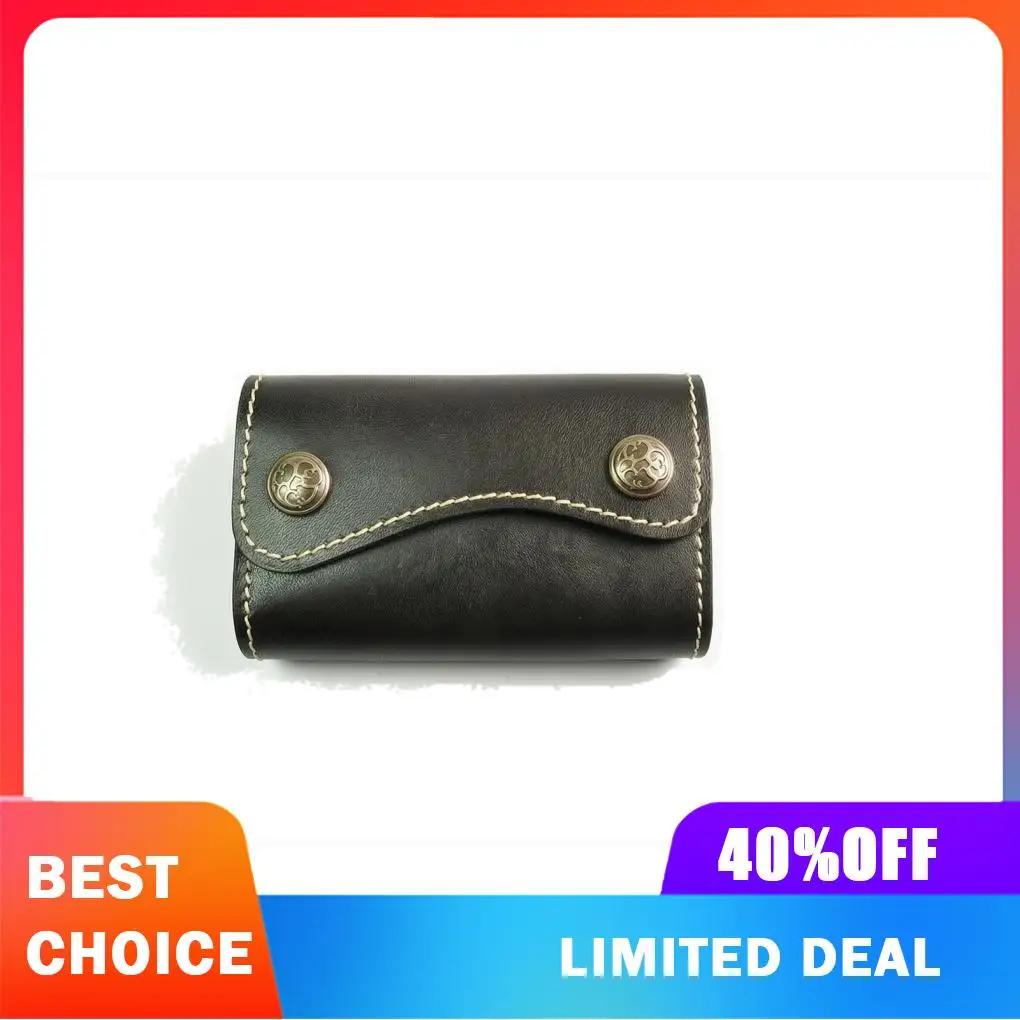 Cowhide Key Case Retro Key Pouch Card Holder Leather Ring Case Compact Portable Size