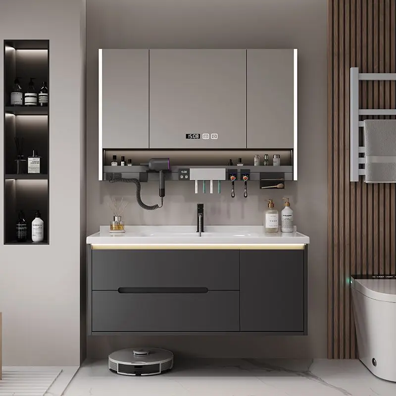 Modern light luxury solid wood bathroom cabinet ceramic integrated basin toilet washbasin sink washbasin