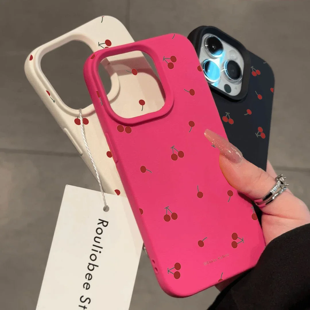 Cute Cartoon Cherry Lichee Pattern Silicone Phone Case For IPhone 16 15 14 13 12 11 Pro Max XS Max XR 14 15 16 Plus Cover Case image 3