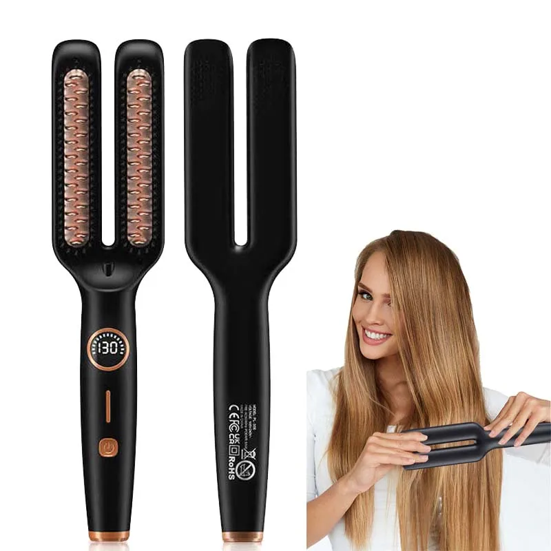 

Electric Anti Frizz Hair Hot Comb Brush Straightener One Step 2 In 1 Ceramic Hair Straightener Brush With Lcd Digital Display