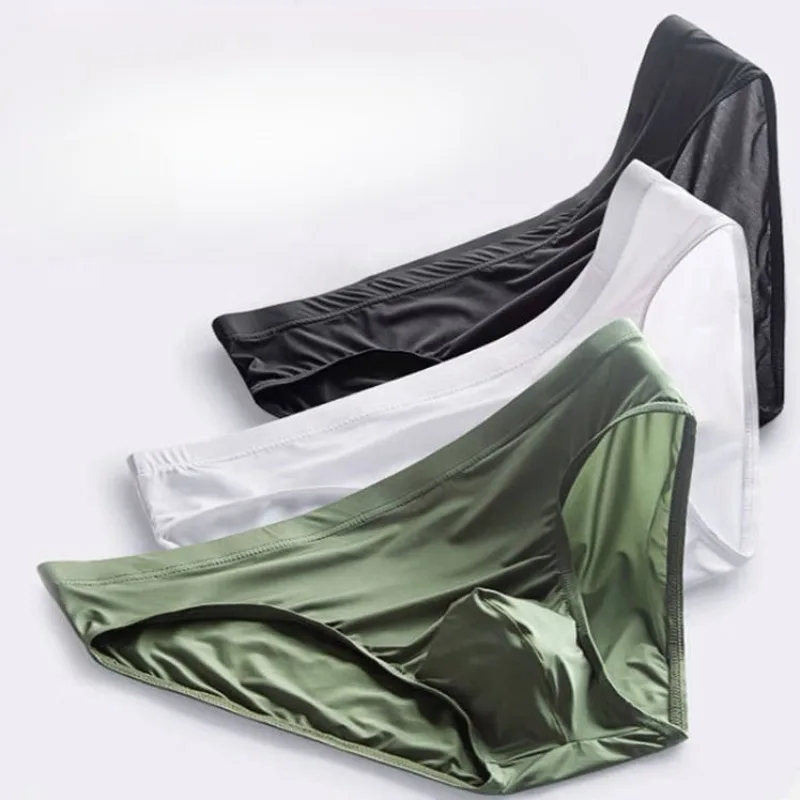 

Breathable Ice Silk Mens Underware Solid Color Convex Pouch Underpants Sexy Summer Qucik-Dry Lingeries Middle Waist Briefs Man