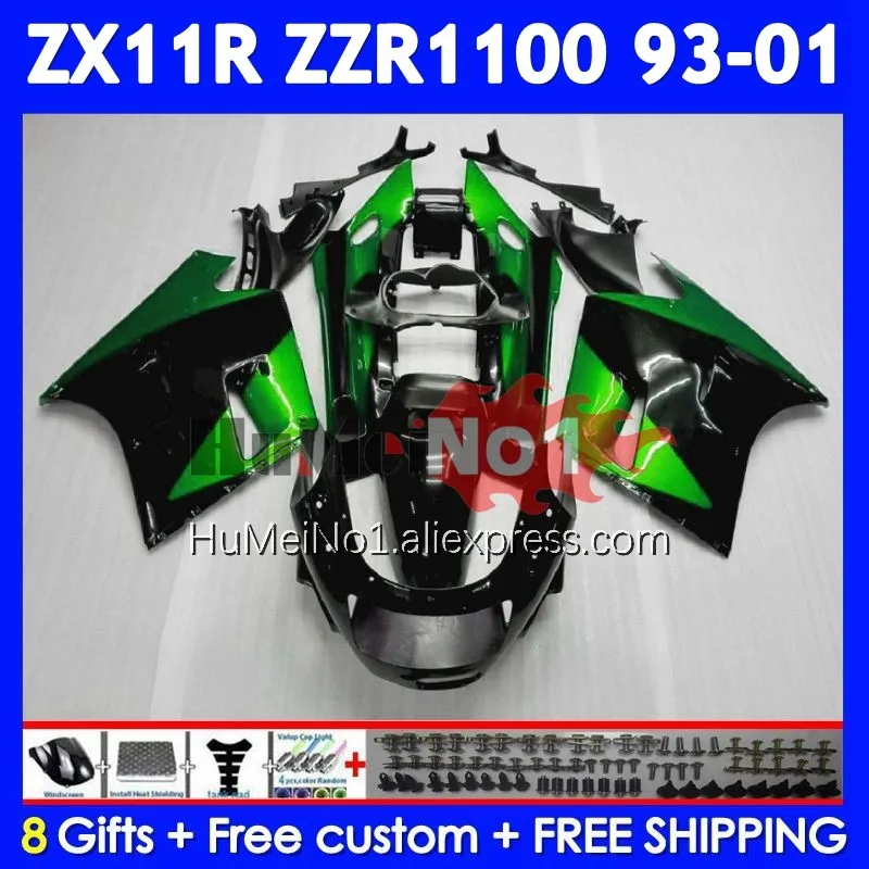 ZZR1100 For KAWASAKI NINJA ZX-11R ZX11R ZZR 1100 1993 1994 1995 1996 224No.79 ZX 11R ZX11 R 97 98 99 00 01 Green black Fairing