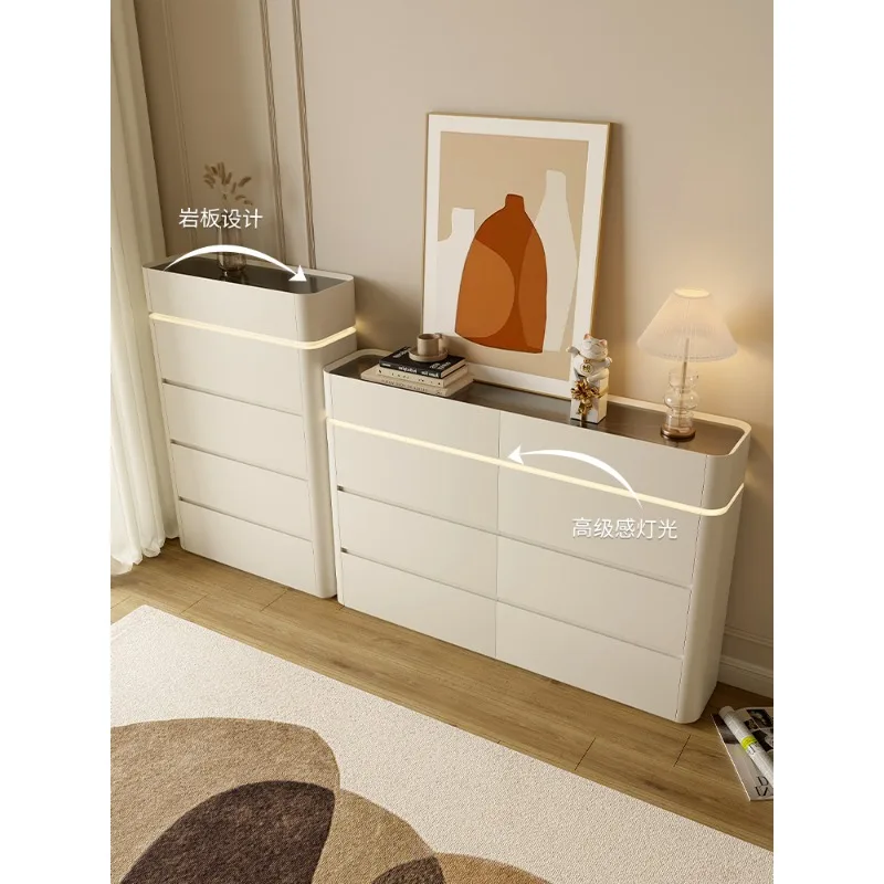 Solid wood chest modern simple cream style small apartment living room TV side cabinet bedside cabinet ultra-thin bedroom chest