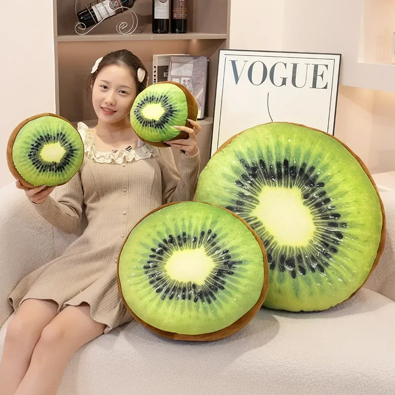 Creative 3D Kiwi Soft Round Home Decorative Pillow Plush Fruit Seat Pad Office Chair Back Cushions