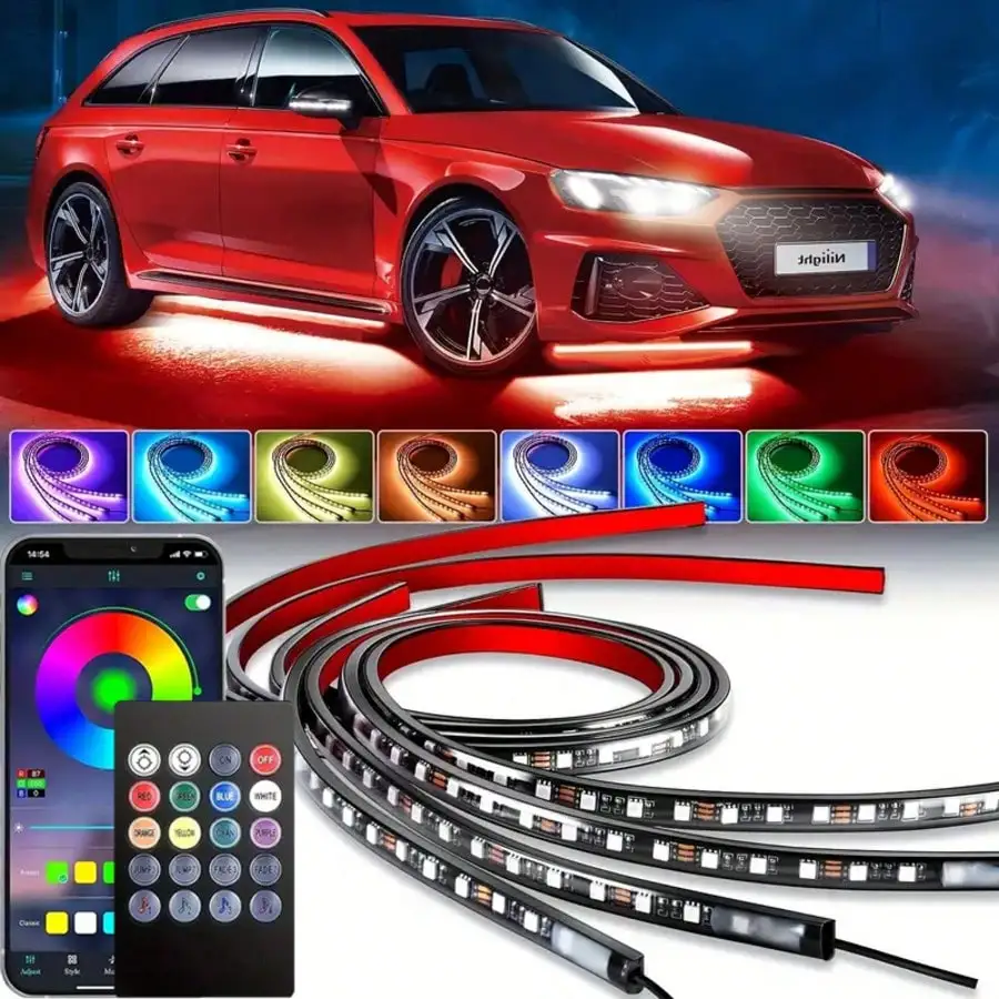 

Светодиодные RGB-ленты Nilight USB для салона автомобиля с управлением через приложение, активацией по музыке и звуку, для подсветки под приборной панелью и в пространстве вокруг ног